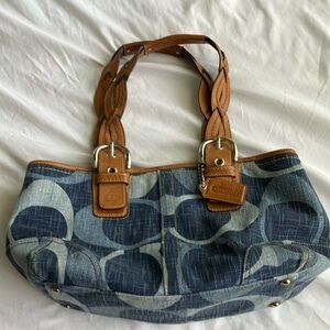 COACH VINTAGE Denim & Leather Tonal Signature Hand Bag with Tag